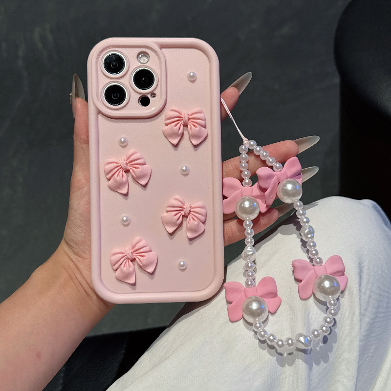 Phone Cases With Charms - Custodia Rosa per Telefono con Fiocco